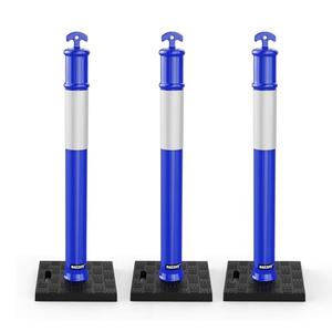(3 Pack) BATTIFE Delineator Post with Base 45 ", Blue Traffic Delineator Cones with Reflective Collar for Construction Work, Driving Practice Sale Pre Order