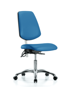 Class 100 Vinyl Clean Room/ESD Chair - Desk Height with Medium Back, Seat Tilt, & ESD Casters in Blue ESD Vinyl - NECR-VDHCH-MB-CR-T1-A0-EC-ESDBLU Outlet Huge Surprise