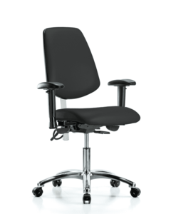 Class 100 Vinyl Clean Room/ESD Chair - Desk Height with Medium Back, Seat Tilt, Adjustable Arms, & ESD Casters in Black ESD Vinyl - NECR-VDHCH-MB-CR-T1-A1-EC-ESDBLK Explore Cheap Pice