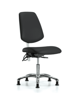 Class 100 Vinyl Clean Room/ESD Chair - Desk Height with Medium Back & ESD Stationary Glides in Black ESD Vinyl - NECR-VDHCH-MB-CR-T0-A0-EG-ESDBLK Cheap Pice Wholesale Pice
