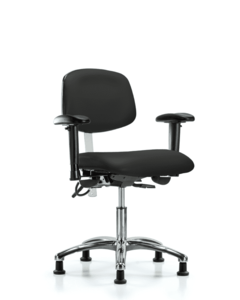 Class 100 Vinyl Clean Room/ESD Chair - Desk Height with Adjustable Arms & ESD Stationary Glides in Black ESD Vinyl - NECR-DHCH-CR-T0-A1-EG-ESDBLK Sale For Nice