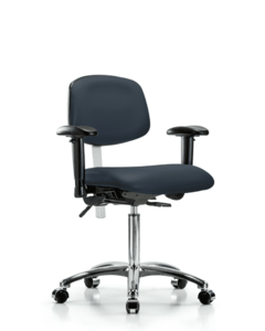 Class 100 Vinyl Clean Room Chair - Medium Bench Height with Seat Tilt, Adjustable Arms, & Casters in Imperial Blue Trailblazer Vinyl - NCR-VMBCH-CR-T1-A1-NF-CC-8582 Geniue Stockist Online