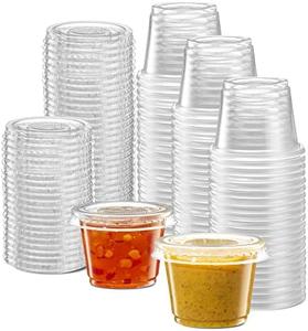 (1 oz - 200 Sets) Clear Diposable Plastic Portion Cups With Lids, Small Mini Containers For Portion Controll, Jello Shots, Meal Prep, Sauce Cups,Condiments, Medicine,Disposable Clearance Online Official Site