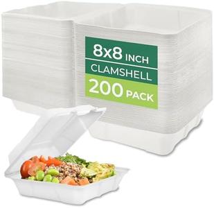 Freshware Clamshell Food Containers with Lids [8x8 200-Pack] Disposable To Go Containers, Biodegradable Sugarcane To Go Boxes - Paper Containers - Microwave & Freezer Safe, Stackable Clearance Online Amazon