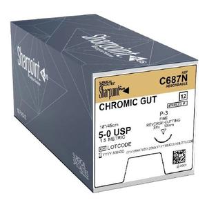 BX/12: Suture with Needle Surgical Specialties Absorbable Uncoated Undyed Suture Chromic Gut Size 5 - 0 18 Inch Suture 1-Needle 13 mm Length 3/8 Circle Precision Reverse Cutting Needle Outlet Marketable
