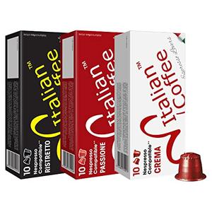 DELICITALY Pure Italian Food Italian Coffee pods compatible with Nespresso Original machines, Espresso capsules (Passione-Ristretto-Crema Sampler, 30 Count (Pack of 1)) 100% Original Cheap Pice