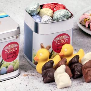 ZOROY Assorted Easter Bunnies, egg's and ducks Chocolate with reusable Tin Gift Pack - 220 Gms Cheap Sale Cheapest