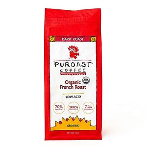 Puroast Low Acid Coffee Ground | Organic French Roast Ground | Dark Roast | High Antioxidants & High pH |No Bitter Aftertaste | Reduced Heartburn & GERD | Suitable for Cold Brew - 12 oz Outlet Supply