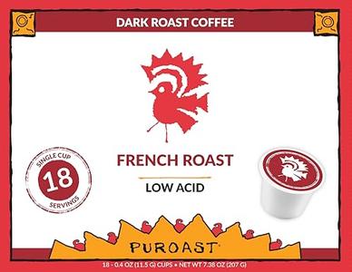 Puroast Low Acid Coffee| French Single Serve Pods | Dark Roast | High Antioxidants & High pH |No Bitter Aftertaste | Reduced Heartburn & GERD Friendly | 24 Count - Compatible with Keurig Brewer Online Cheap Quality