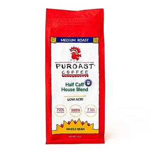 Puroast Low Acid Coffee Decaf Bean | Half Caff House Blend Whole Bean | Medium Roast | High Antioxidants & High pH |No Bitter Aftertaste | Reduced Heartburn & GERD | Suitable for Cold Brew - 2.2 LB Pre Order