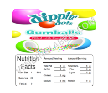 Dippin Dots Gumballs Vending Label NUTRITION size Authentic