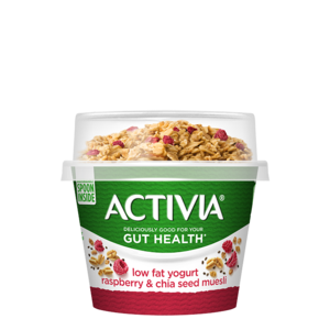 Activia Raspberry Chia Muesli Low Fat Breakfast Pot Topper Gut Health Yoghurt 150g Discount Sale Online
