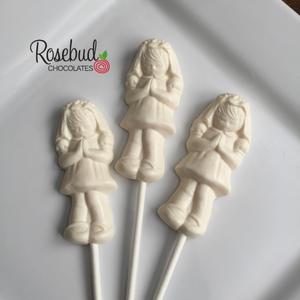 12 PRAYING GIRL Chocolate Lollipops Religious Candy Party Favors Sale Cheap Pices