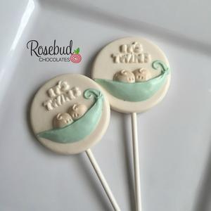 12 "It's Twins" Pea Pod Chocolate Lollipops Candy Party Favors Babies Best Place