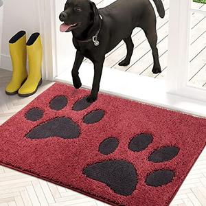 PURRUGS Dirt Trapper Door Mat 20" x 31.5", Non-Skid/Slip Machine Washable Microfiber Entryway Rug, Dog Door Mat, Super Absorbent Welcome Mat for Muddy Wet Shoes and Paws, Burgundy Red Manchester Great Sale Cheap Pice