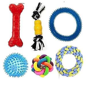 adidog Dog Chew Toys Combo of 6pcs Toys Rainbow Ball, Teether, 2 Knot Rope, Led Ball, Dumble Teether & Latex Toys Dog Toys & Puppy Toys (Color May Vary) Visa Payment