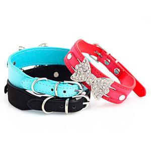 Super Deal Dog Collar Bling Crystal With Leather Bow Necklace Pet Puppy Cat New XT Outlet Great Deals