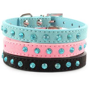 Bling Rhinestone Small Pet Dog Velvet PU Leather Buckle Puppy Cat Crystal Collar 2018 Popular Cheap Online