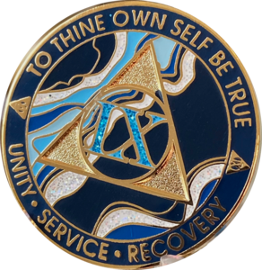 1 - 10 Year AA Medallion Elegant Navy Blue Marble Gold Sobriety Chip Free Shipping Cost