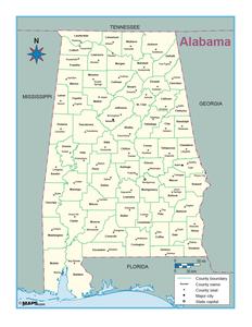 Alabama County Outline Wall Map Collections Cheap Pice