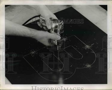 1951 Press Photo Drill 1/8th-Inch Holes for the Rivets Which Will Hold Clips Cheap Sale Purchase