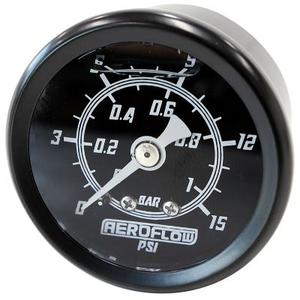 AeroFlow=1-1/2" Liquid Filled 15 psi Pressure Gauge Black Face White Pointer 1/8" NPT Discount Reliable