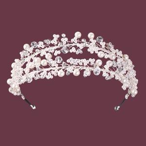 Crystal & Pearl Beaded Antique Silver Double Bridal Headband 100% Authentic Sale Online