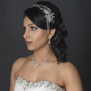 Antique Silver Crystal Bridal HairVine with Side Accent Dangles View For Sale