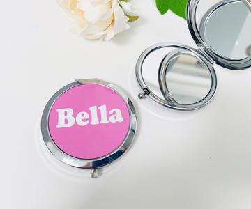 Pretty in Pink Personalised Silver Compact Mirror Cheap Low Cost