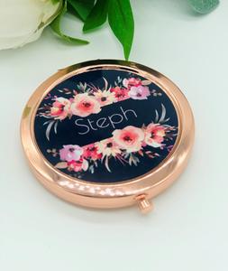 Personalised Navy and Pink Floral Compact Mirror Sale Cheap Pice