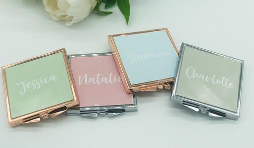 Personalised Pastel Rose Gold or Silver Frame Compact Mirror Cheap Sale Latest Collections