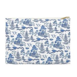 Blue Chinoiserie Canvas Pouch Visa Payment For Sale