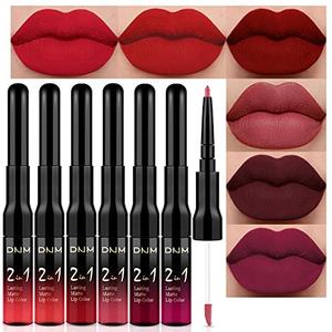 evpct 6Pcs Dark Red Mauve Purple Plum Matte Lip Stain Lip Liner and Lipstick Set Long Lasting Waterproof labiales matte mate larga duracion listip 24 hours a prueba de agua mate 24 horas originales Cheap Genuine