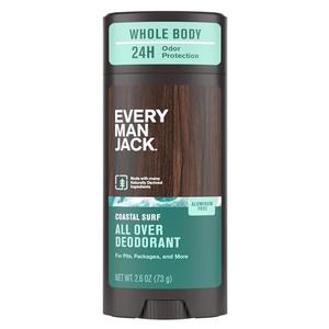 Every Man Jack All Over Deodorant - 24 Hour Whole Body Odor Protection - Aluminum Free - Coastal Surf Scent 2.6 oz (1 Pack) Free Shipping Fast Delivery