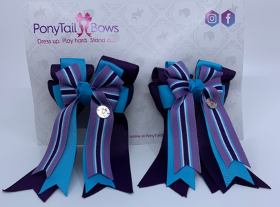 PonyTail Bows- Purple/ Light Blue/Stripe Free Shipping Marketable