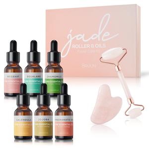 BRUN Jade Roller and Gua Sha Kit with Pack of 6 Facial Oils Set A Skin Care bundle for Facial Beauty Routine Clearance Low Pice