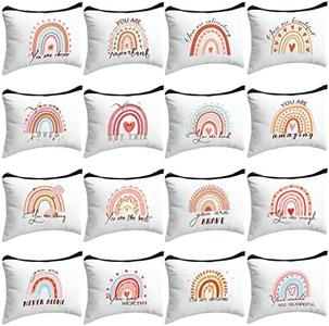 Pinkunn 16 Pcs Canvas Cosmetic Bag Bulk Inspirational Quotes Makeup Bags with Zipper Encouragement Travel Toiletry Pouch Appreciation Gift for Christmas Teacher Birthday Graduation (Rainbow) 2025 New Cheap Pice