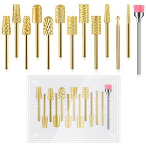 Depvko 13Pcs Nail Drill Bits Set, Tungsten Carbide Drill Bits for Nails, Cuticle Nail Drill Bits for Acrylic Nails Remover Bits for Manicure Pedicure, Home Salon (Gold) Sale Fast Delivery
