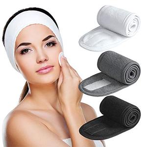 Denfany Spa Headband 3 Pack Ultra Soft Adjustable Face Wash Headband Terry Cloth Stretch Make Up Wrap for Face Washing, Shower, Facial Mask, Yoga (Black White Grey) Genuine Cheap Pice