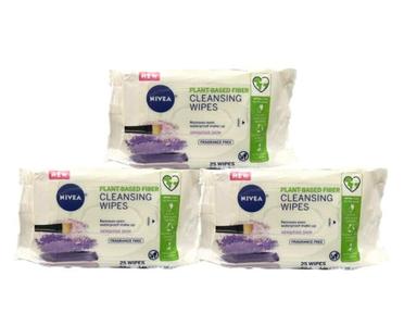 (3 Pack) NIVEA Cleansing Wipes Plant-Based Fiber 25 Count Fragrance New Arrival For Sale