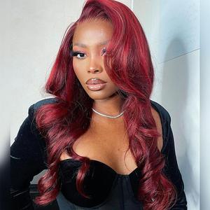 Dark Burgundy With Red Highlight Body Wave Glueless 13x4 HD Lace Front Wigs Cheap Sale Footlocker Finishline