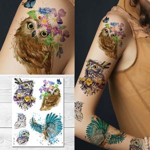 Supperb Temporary Tattoos - Watercolor Owl Colorful Cut Owls Clearance Outlet