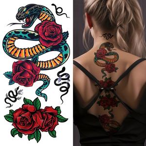 Supperb Temporary Tattoos - Serpent & Red Roses, Snake and Flower (Set of 2) Browse For Sale