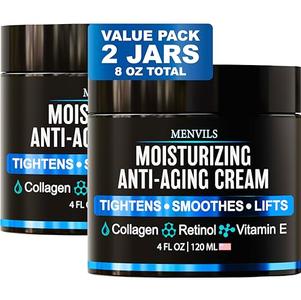 (2 Pack) Mens Face Moisturizer Cream - Anti Aging & Wrinkle for Men with Collagen, Retinol, Vitamins E, Jojoba Oil - Face Lotion - Age Facial Skin Care - Eye Wrinkle - Made in USA - 8 oz Total The Cheapest Cheap Online