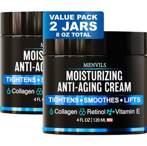 (2 Pack) Mens Face Moisturizer Cream - Anti Aging & Wrinkle for Men with Collagen, Retinol, Vitamins E, Jojoba Oil - Face Lotion - Age Facial Skin Care - Eye Wrinkle - Made in USA - 8 oz Total Cheap Sale Ebay
