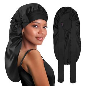 BONNET QUEEN Bonnet for Braids Silk Bonnet Satin Bonnet Braid Bonnet for Sleeping Large Long Hair Bonnet Sleep Cap with Tie Band Black With Paypal Low Pice