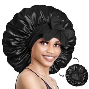 BONNET QUEEN Large Silk Bonnet for Sleeping Satin Bonnet Big Hair Bonnet Jumbo Braid Bonnet Double Layer Tie Bonnets Night Hair Wrap for Women Curly Hair Black Free Shipping Low Cost