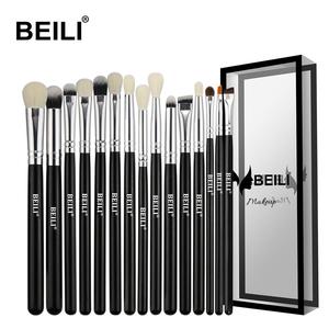 BEILI Black 15Pcs Makeup brushes Natural Goat Pony hair Eye shadow Blending Eyeliner Eyebrow Smokey shade brush set Tumblr Cheap Online