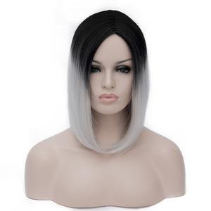 ccutoo 35cm Silver Ombre Black Short Straight Bobo Synthetic Hair Kylie Jenner Cosplay Wigs Halloween Costume Party Wigs Tumblr Sale Online