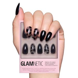 Glamnetic Press On Nails - Love Me Not | Short Almond Nails with Black Heart Accents, Reusable Stick On Fake Nails with Glue | Love In Bloom Valentines Nails | 15 Sizes - 30 Nail Kit with Glue Buy Cheap Shop